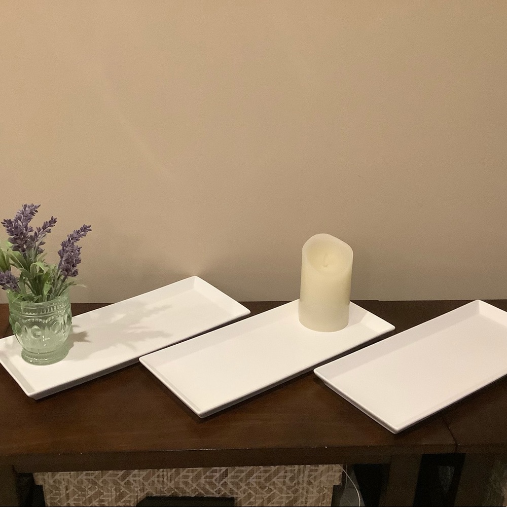 3 Large Ceramic Rectangular Serving Trays